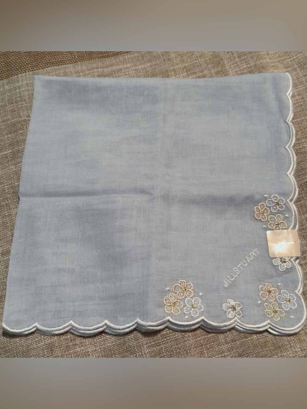 Jill Stuart #010 light blue Handkerchief/Linen Napkin/Floral Embroidery